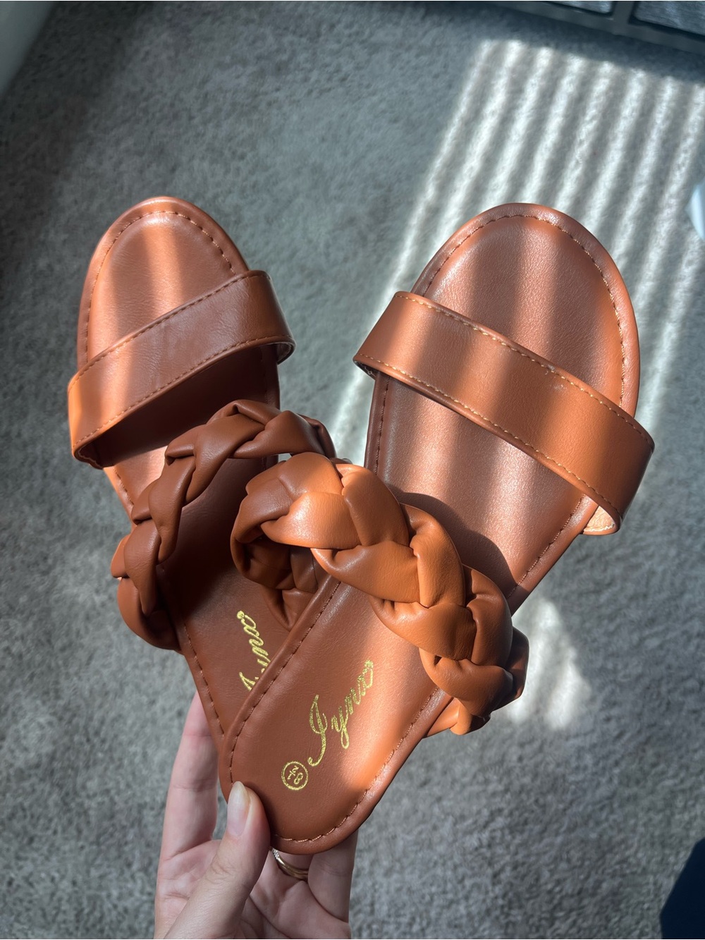 NEW | Braided Slide Sandals in Cognac Brown